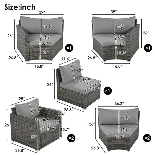 9-Pieces Outdoor Half-moon Patio Sofa Set, Round Sofa Set, Modern